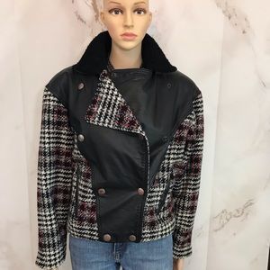 Vintage Tarazzia Plaid Tweed an Leather Coat